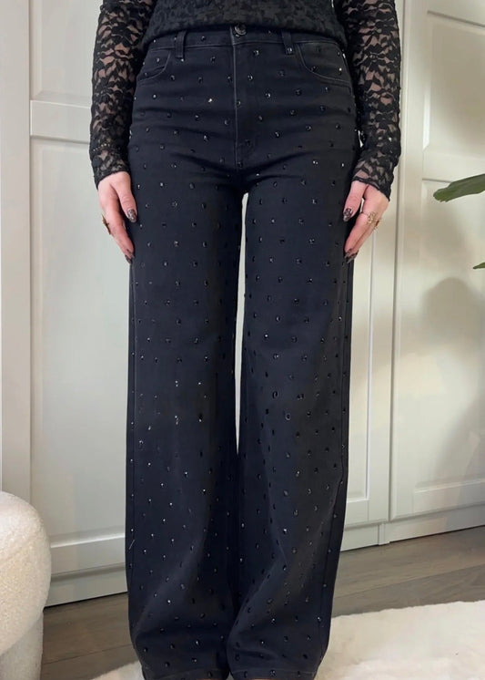 Zwarte jeans met strass-steentjes
