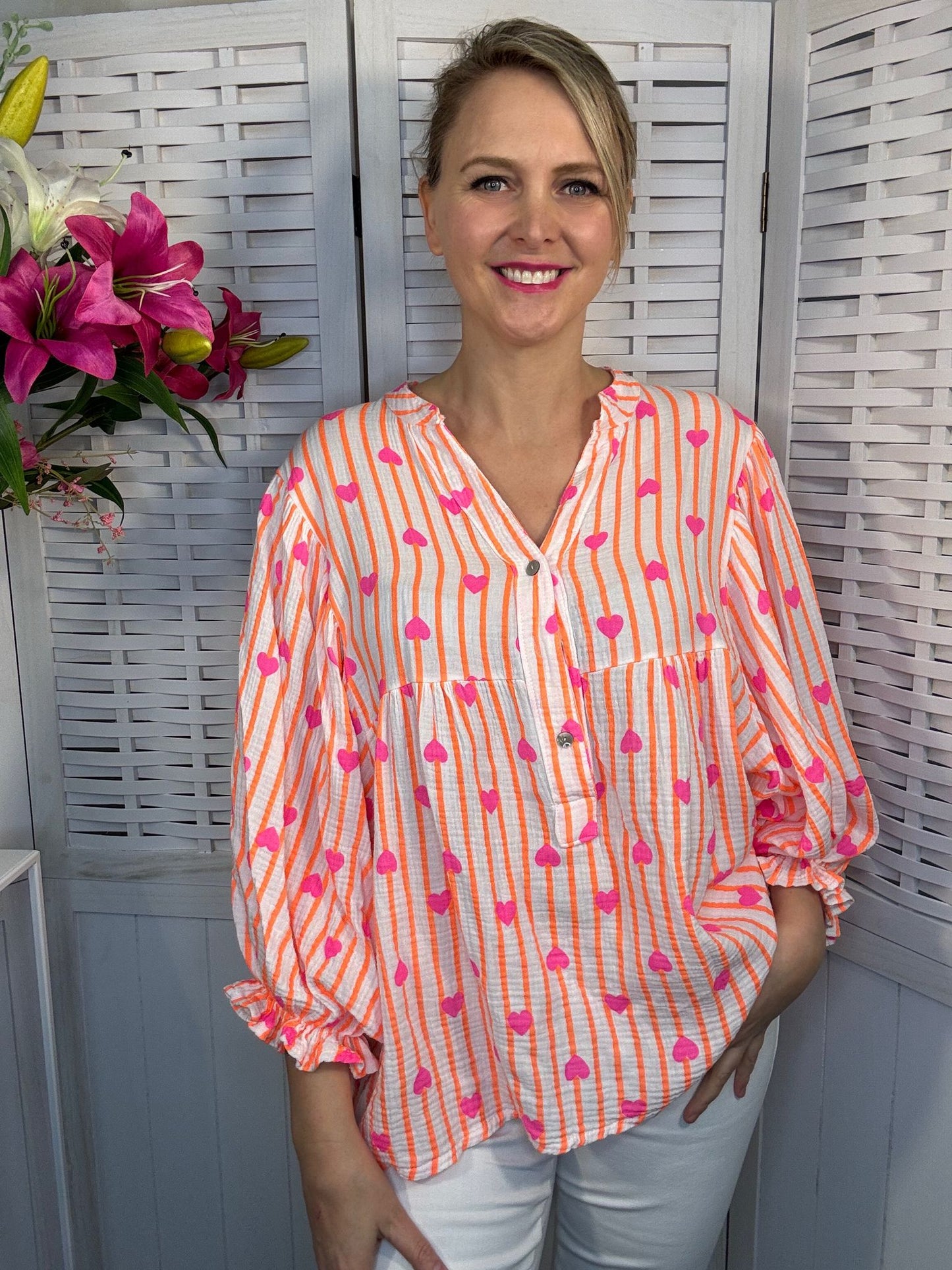 Hemd/Blouse "Pink hearts” (2 pasvormen)