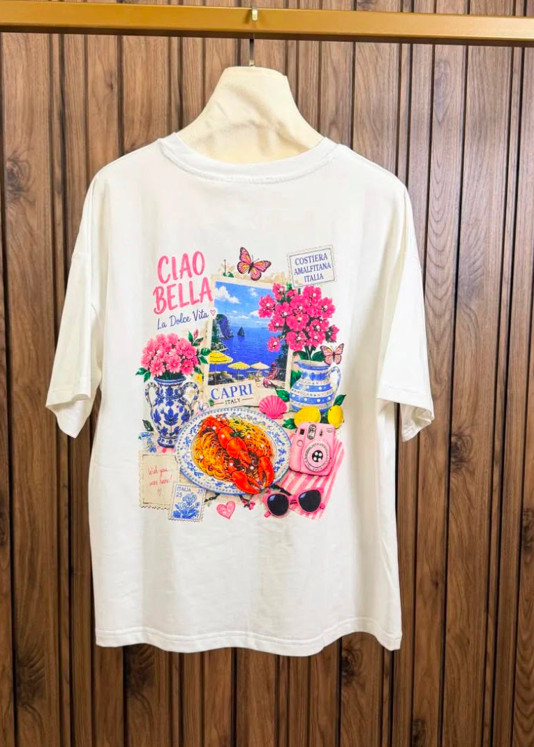 Oversized t-shirt met strass "CIAO BELLA"