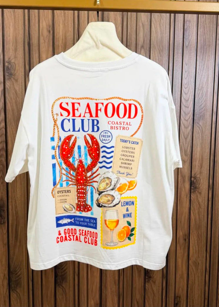 Oversized t-shirt met strass 'SEAFOOD CLUB"