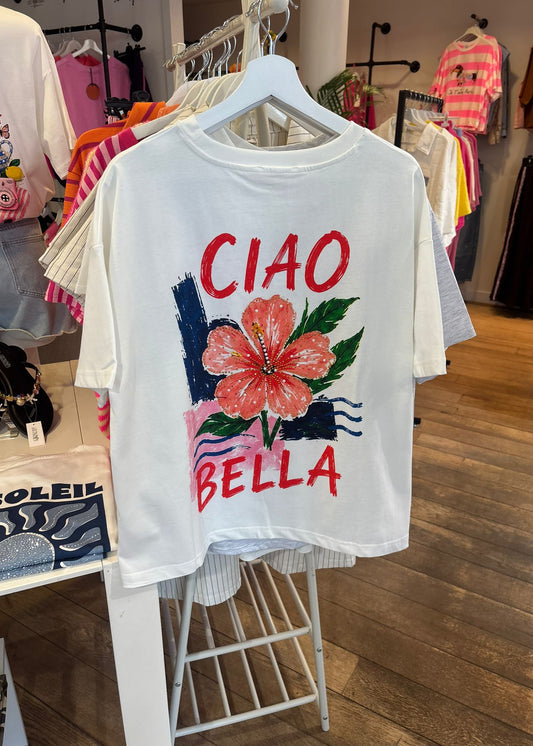 Oversized t-shirt met strass "CIAO BELLA"