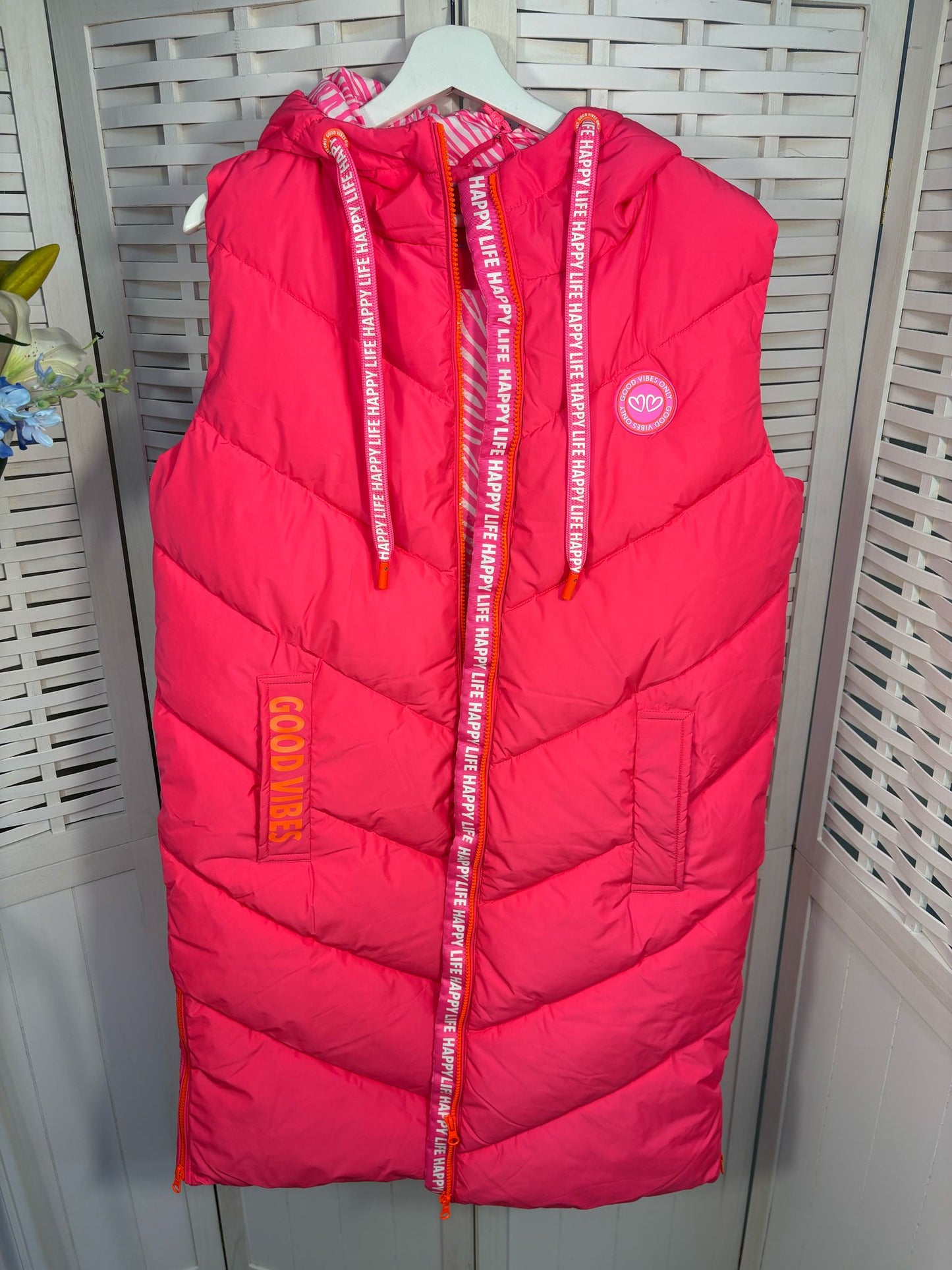 Lange bodywarmer "Be happy and smile"