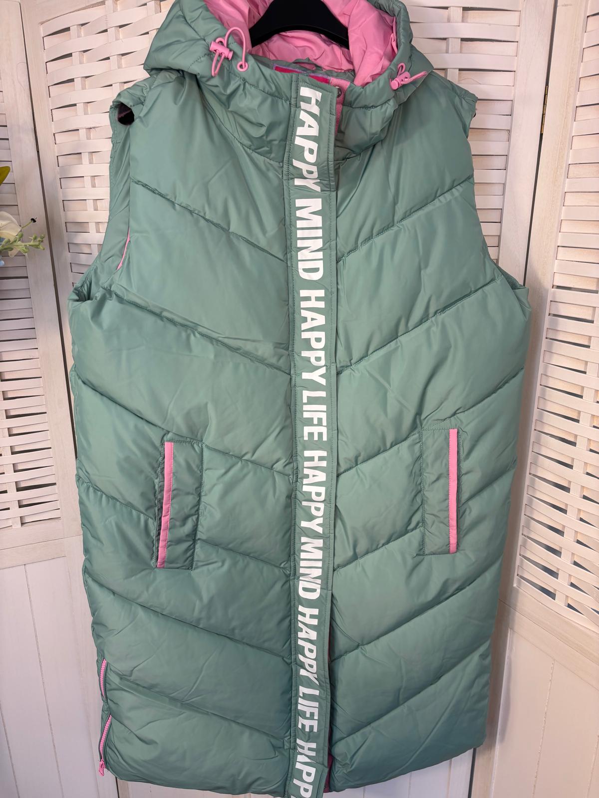 Lange bodywarmer "Happy Mind Happy Life" (2 kleuren)
