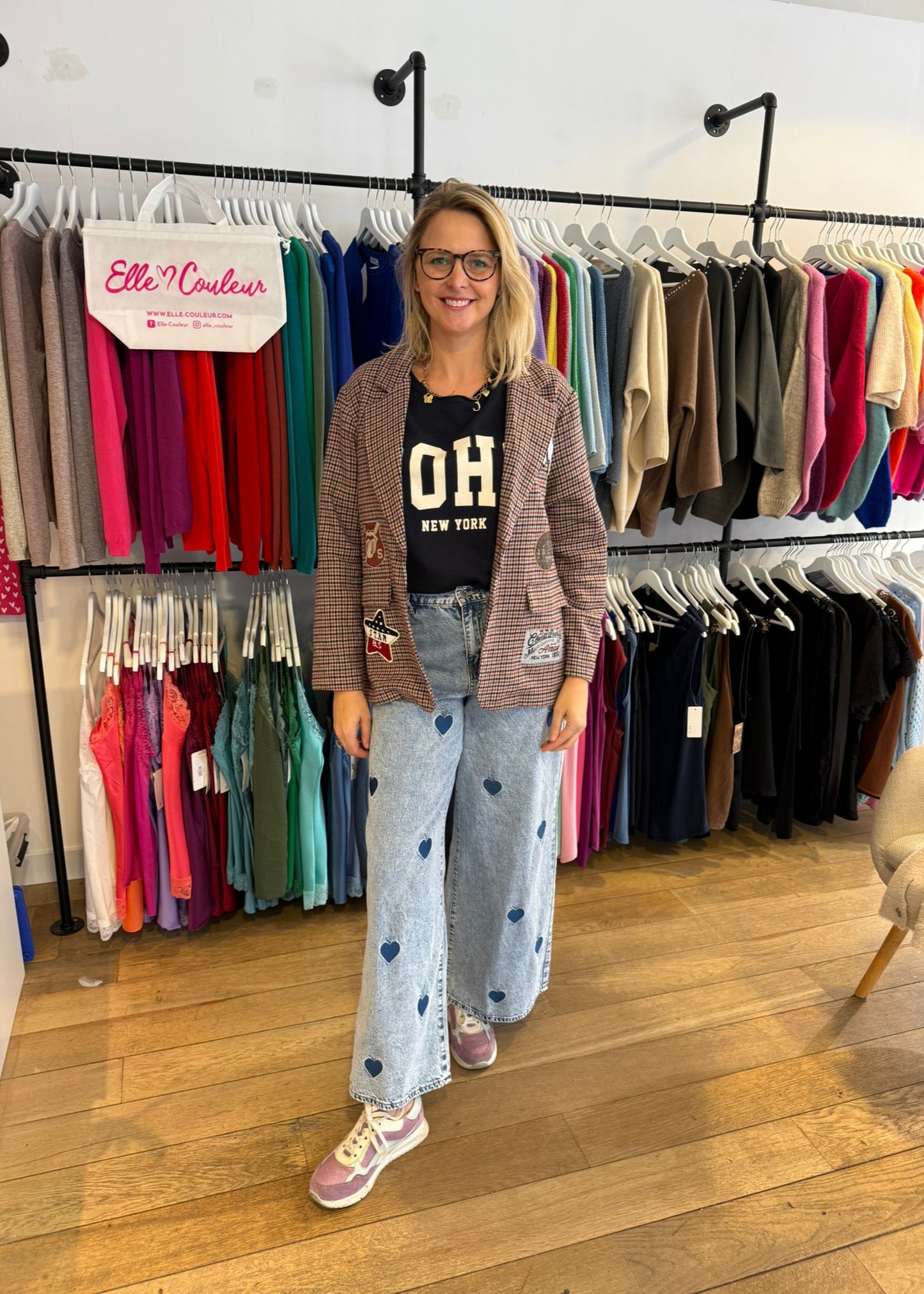 Pied de poule blazer met patches