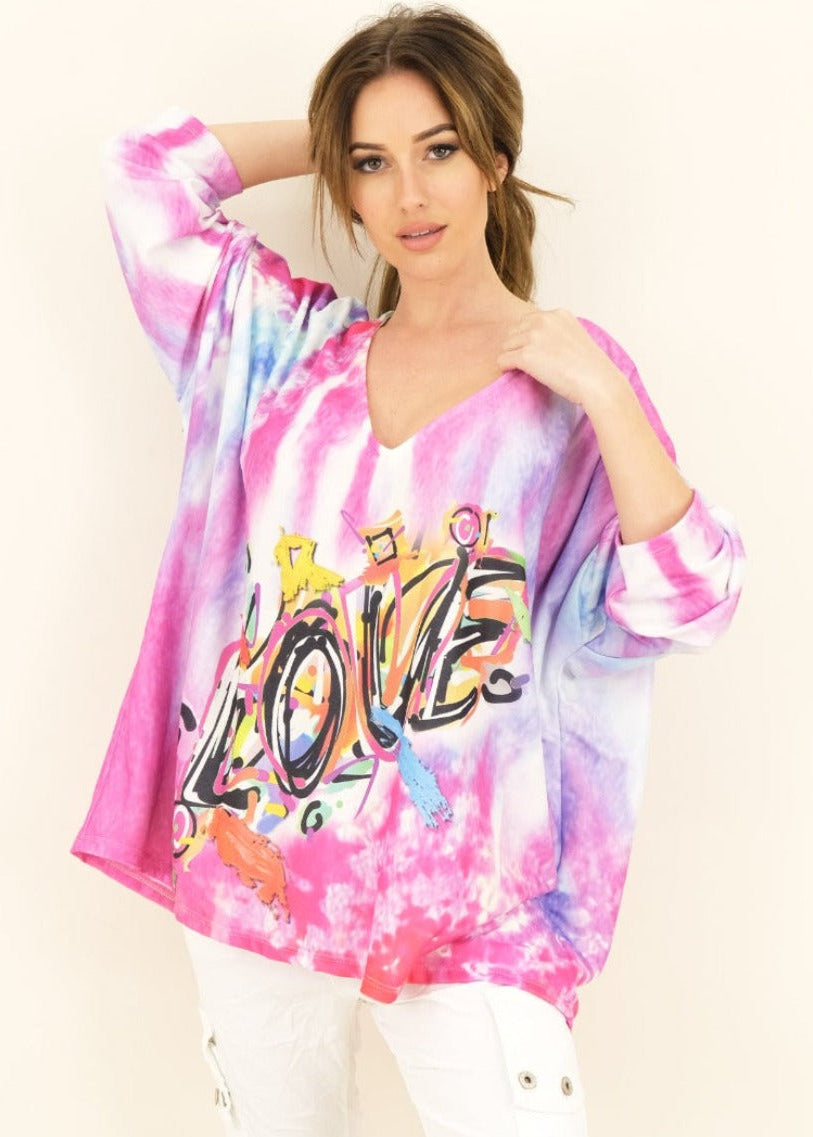 Shirt met Tie-dye print 'Love'