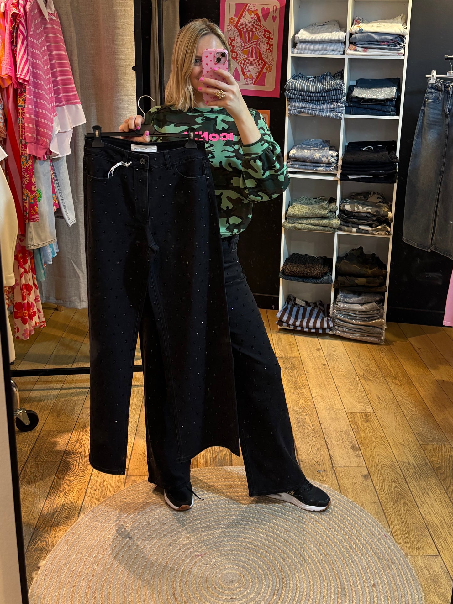 Zwarte jeans met strass-steentjes