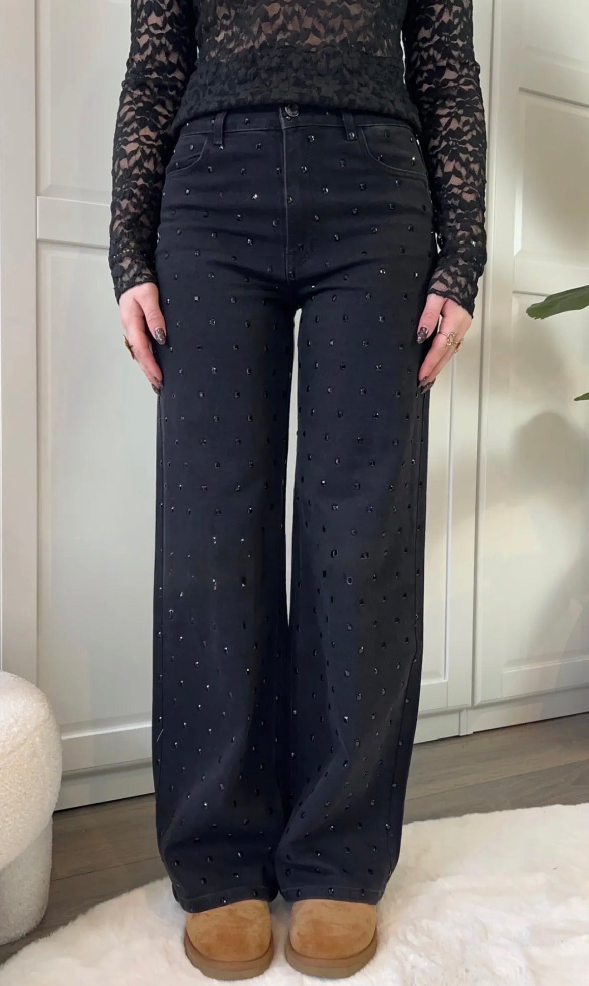 Zwarte jeans met strass-steentjes