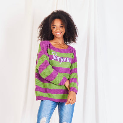 Oversized kleurrijk, gestreepte pull "Bonjour!"