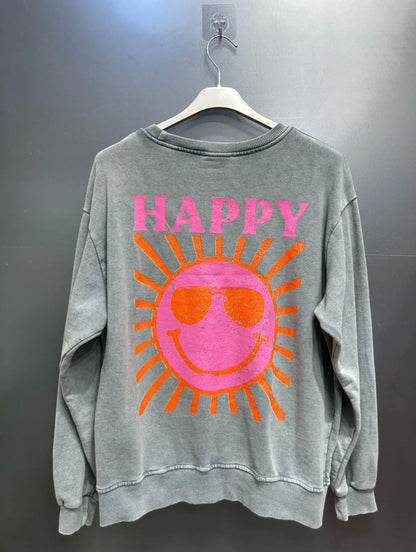 Sweater 'Happy' met afgewassen effect