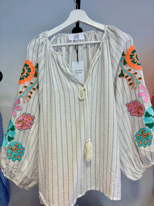 Hemd kleurrijke embroidered flowers