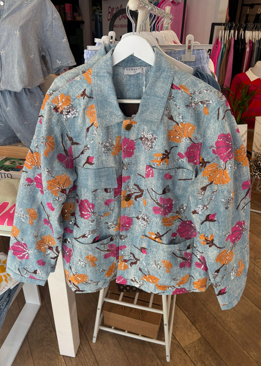 Eyecatcher Jeansvest met pailletten en broderie