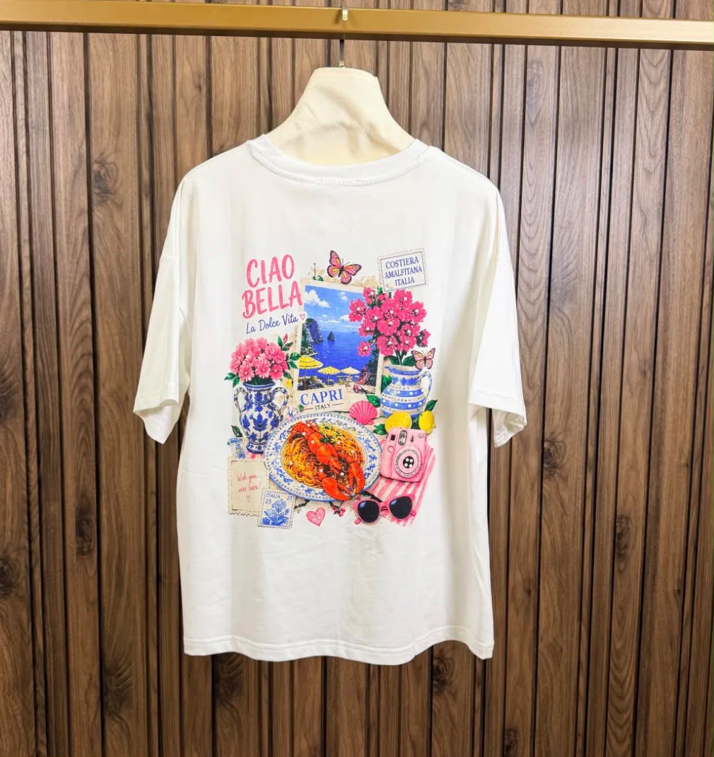 Oversized t-shirt met strass "CIAO BELLA"