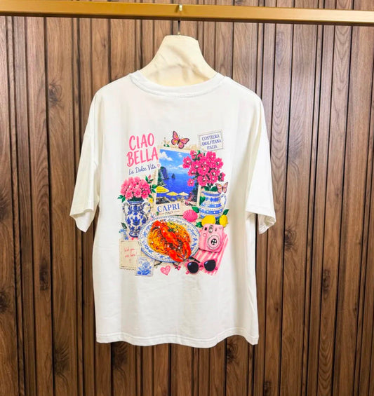 Oversized t-shirt met strass "CIAO BELLA"