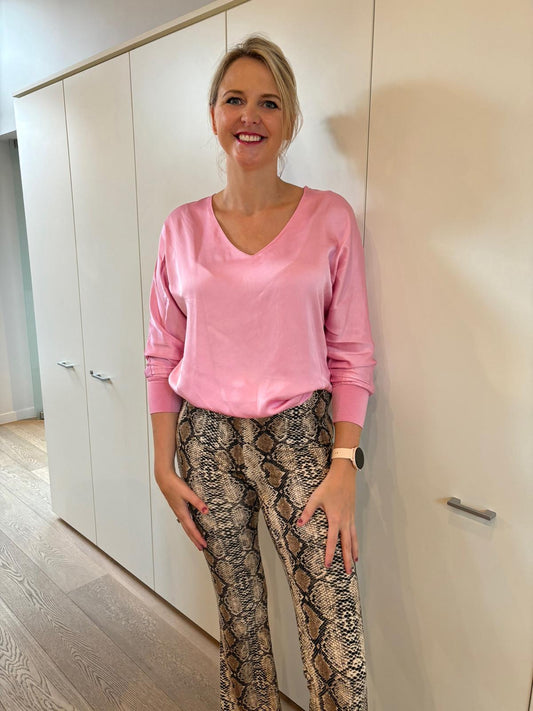 Satijnen blouse met v-nek