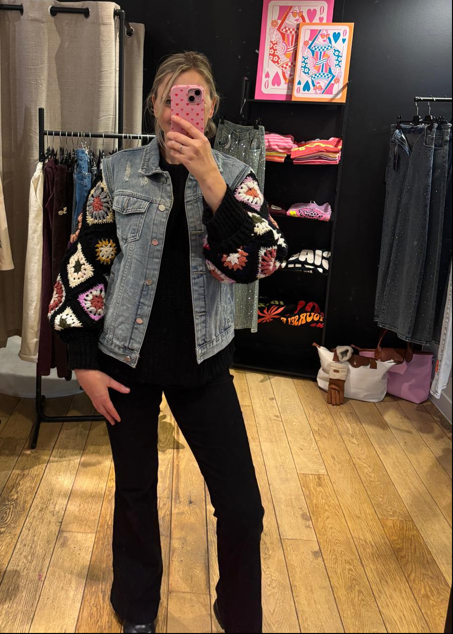 Jeansvest met crochet mouw