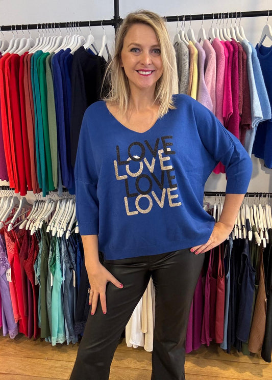 Kobaltblauwe pull "Love"