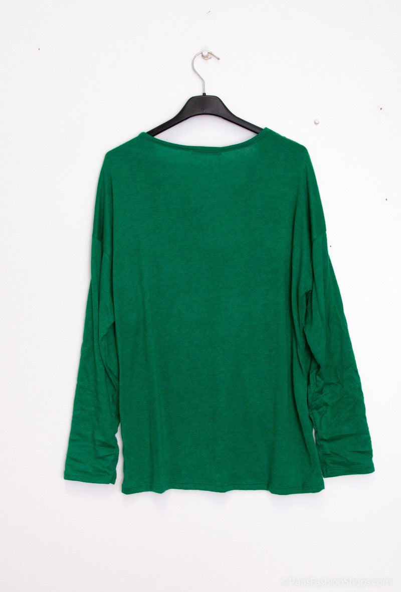 Superzachte shirt met kanten v-hals