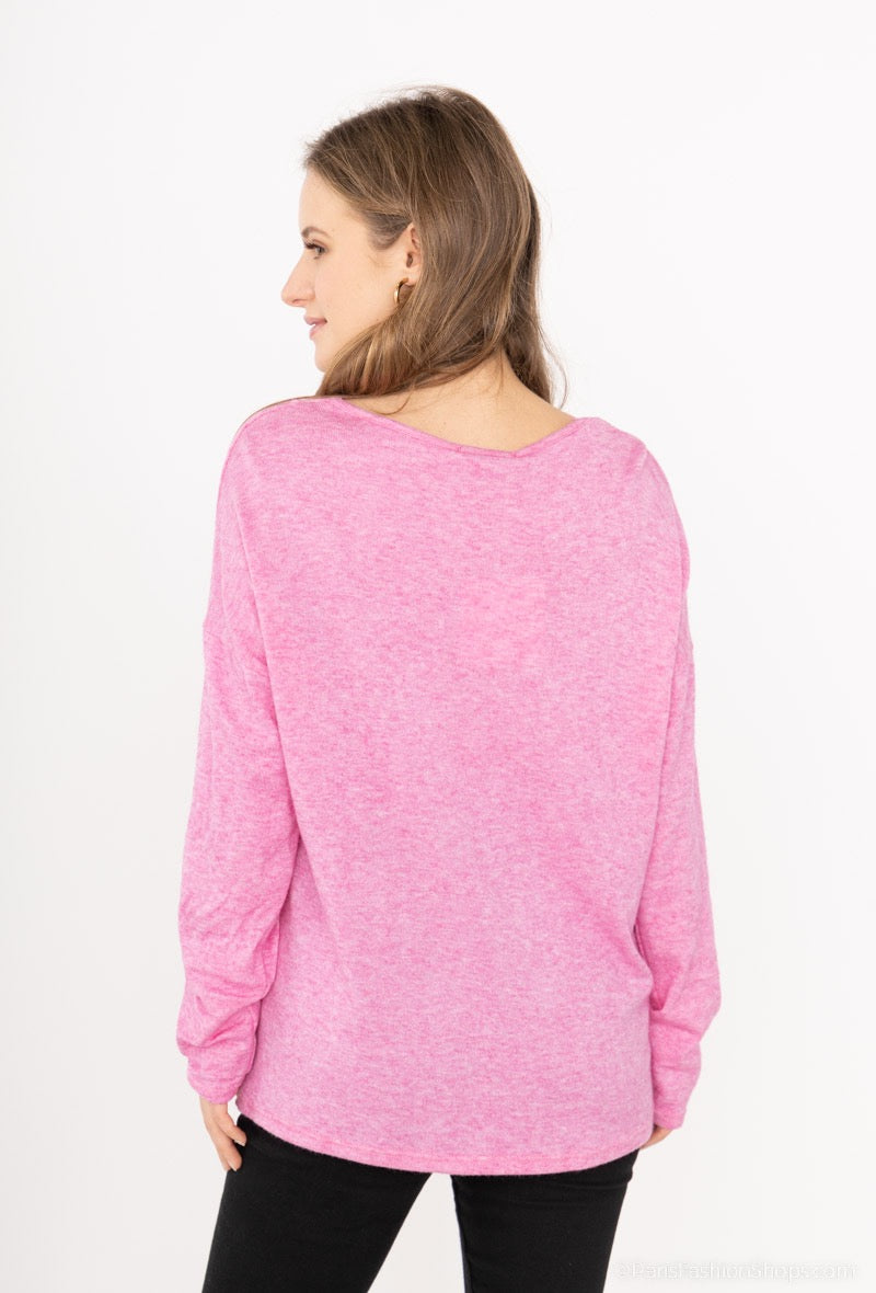 Superzachte shirt met kanten v-hals