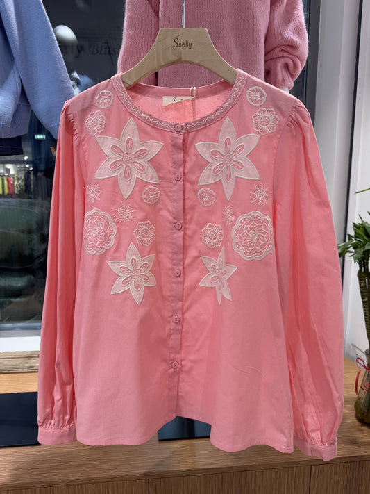 Blouse gebroideerd bloemen
