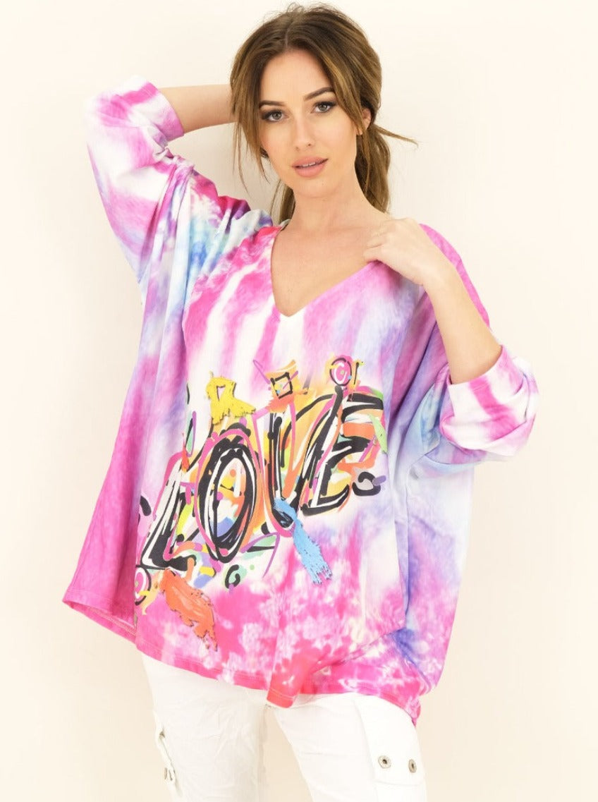 Shirt met Tie-dye print 'Love'