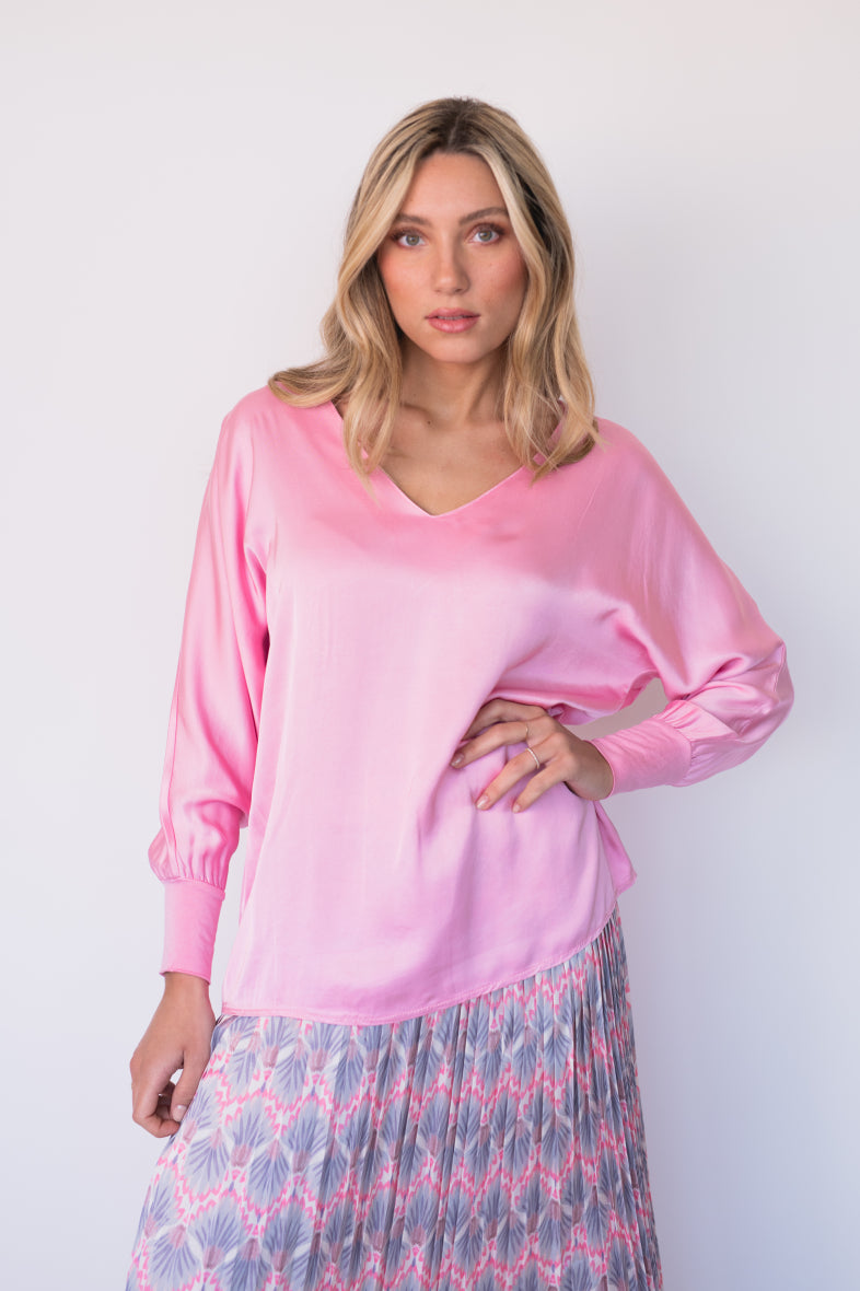 Satijnen blouse met v-nek