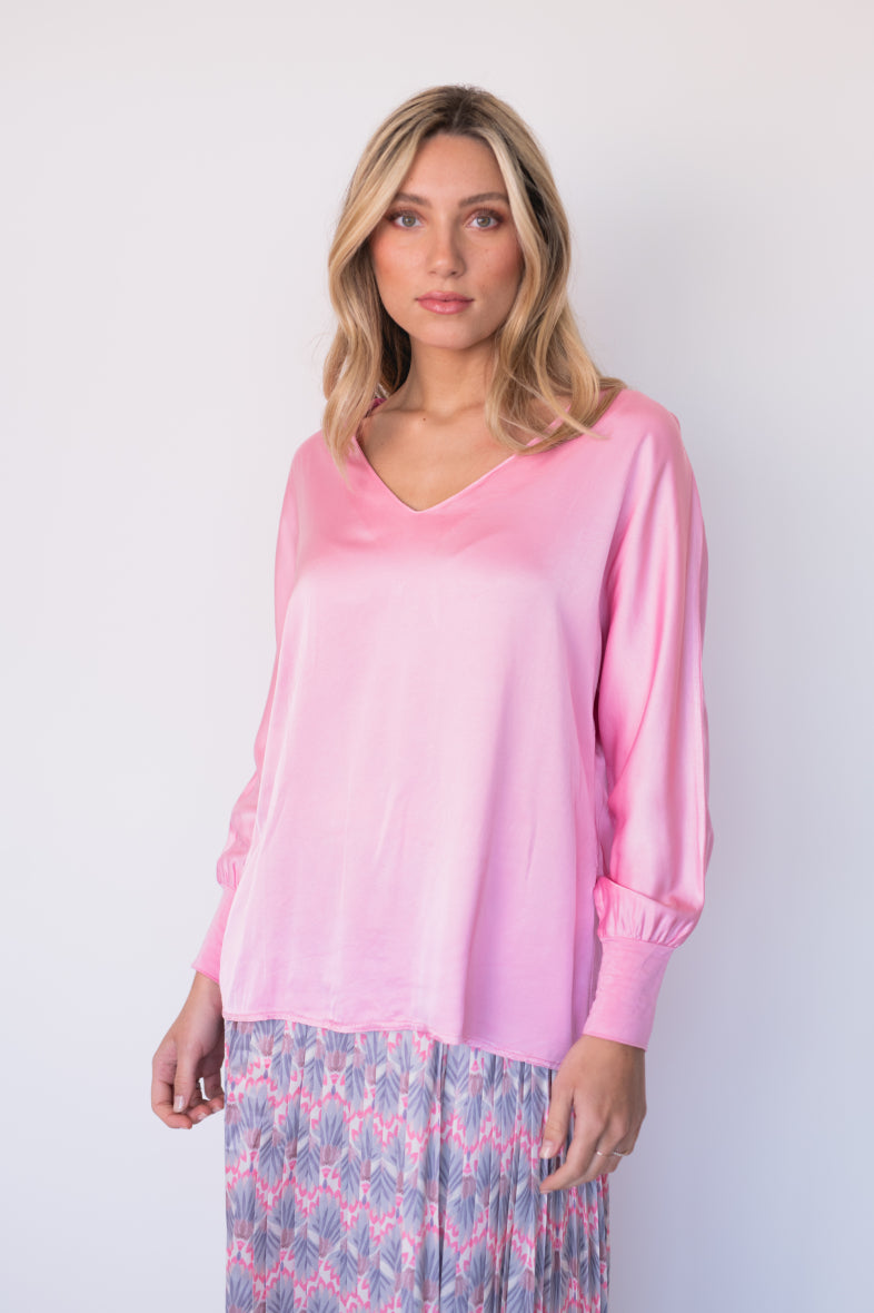 Satijnen blouse met v-nek