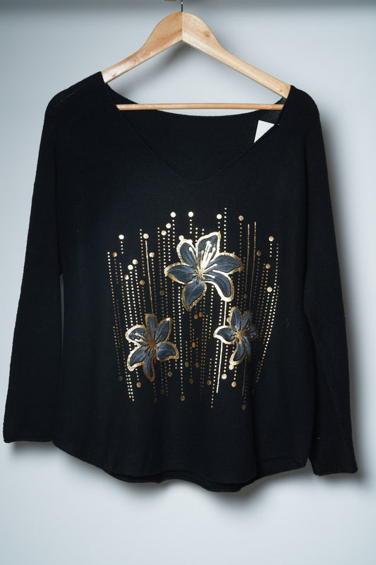 Zachte fijne sweater 'gold flower'